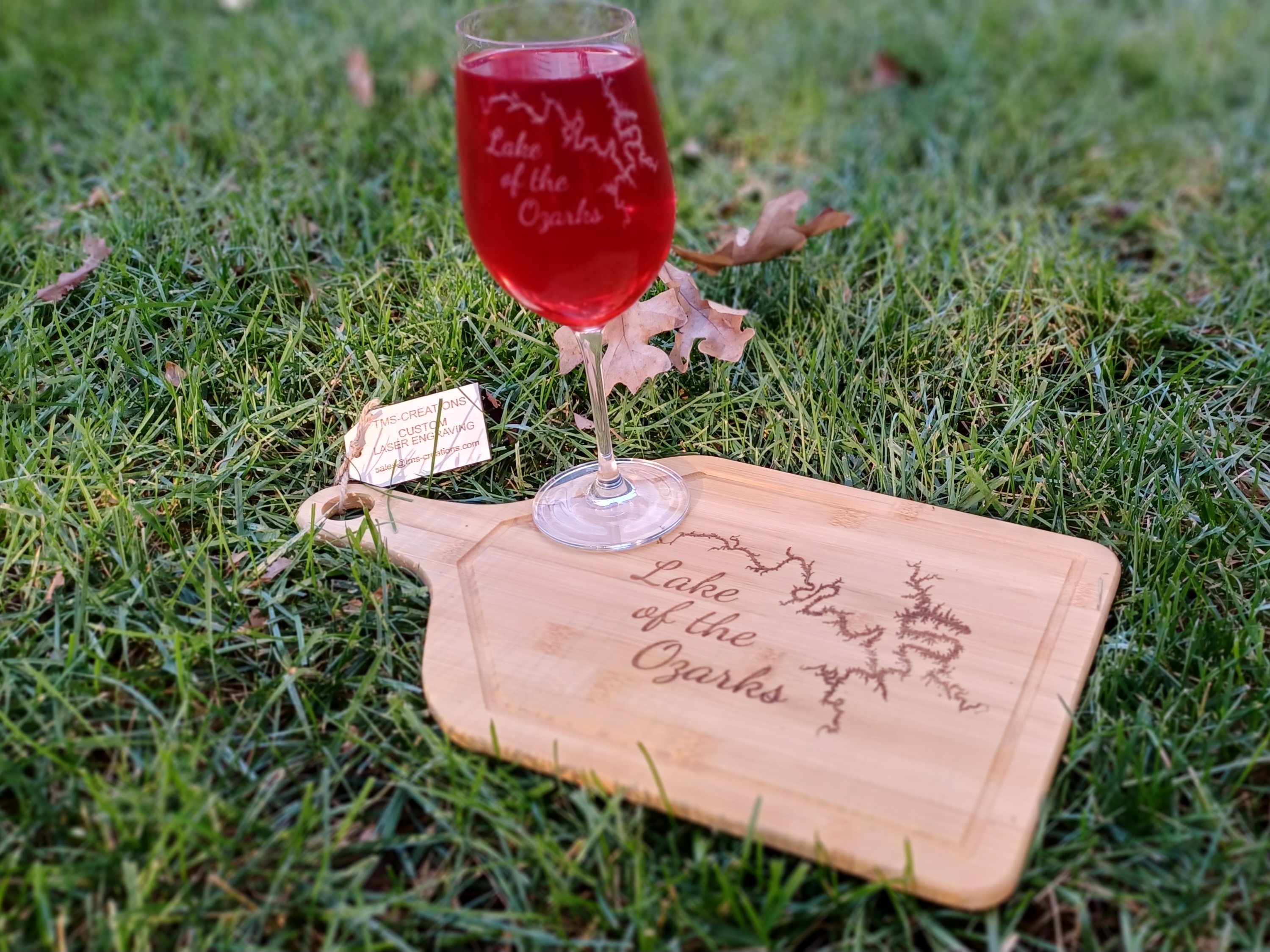 Cutting Board & Wine Glass