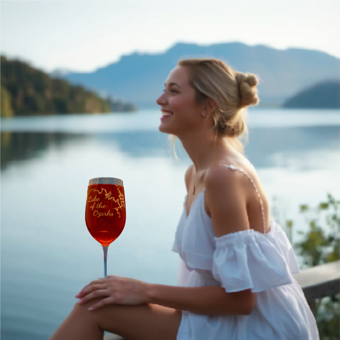 Stemmed Wine Glass in hand lakeside